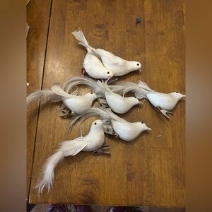 Lot Of 7 White Dove Feathered Bird Clip On Ornaments